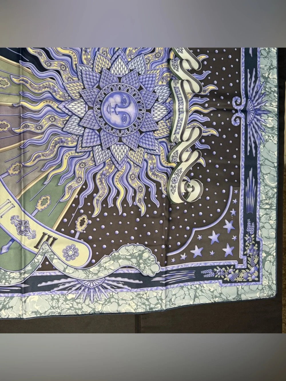 Hermes Silk Scarf Gloria Soli Purple Blue Grey Sun Moon Stars Solar Astrology - Picture 3 of 12